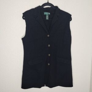 Vintage Lauren Ralph Lauren Black Merino Wool Knit Vest Women's Medium Petite
